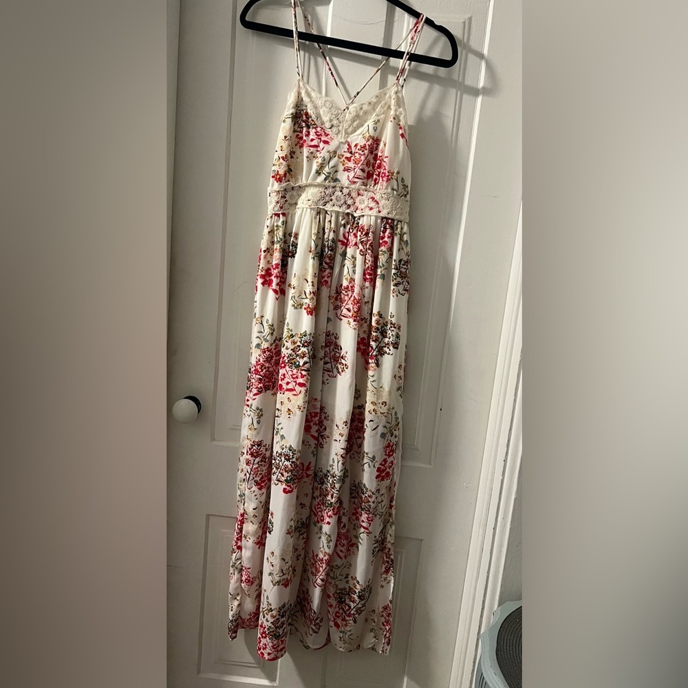 Altar’d State Strappy Floral Lace Trim Maxi Dress